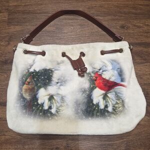 2018 Bradford Exchange White Faux Fur Handbag Purse Christmas Cardinal Design.